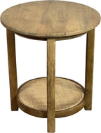 Carolina Chair & Table Haven 20" Round Accent Table with Handwoven 1 Cane Shelf Vintage Blonde Acacia Finish Wooden Side Table Compact Home Storage Furniture for Bedroom, Living Room, Dining Room