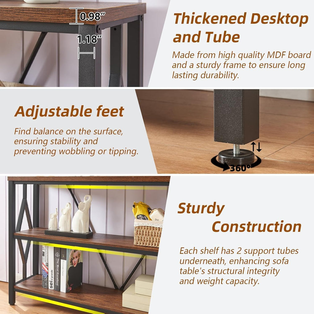 HOMISSUE Sofa Console Table, Rustic Console Table with 3-Tier Storage, Engineered Wood Sofa Tables with Open Shelves, Heavy Duty Entryway Tables for Living Room, Hallway (47 Inch, Rustic Brown)