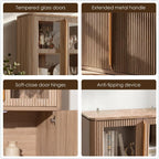 77" Tall Pantry Cabinets with Glass Doors, Fluted Storage Cabinet, Oak 1pc | Wooden Kitchen Food Cupboard, Adjustable Shelves, Modern Display Storage Closet for Living Room, Dining Room, Office