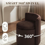 Velvet Vanity Chair with Storage, 360° Swivel Makeup Stool with Stripes Back & Upholstered Seat, No Assembly Round Accent Ottoman for Bedroom, Dressing, Living Room, Makeup Room