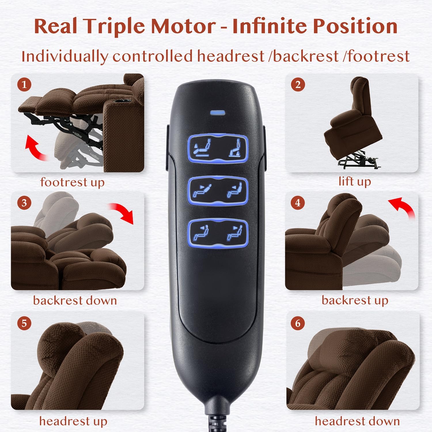 3 Motor Large-Wide Lift Chair, Infinite Position, 180° Lay Flat, Power Lift Chairs Recliners for Elderly Big and Tall, Massage & Heat, Extended Footrest (Deep Brown, Large Wide)