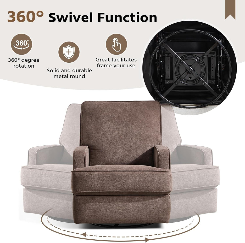 ANJ 360° Swivel Rocker Recliner Chair for Adults, Classic Manual Glider Recliners with Overstuffed Backrest, Upholstered Rocking Reclining Sofa Chair for Living Room, Brown