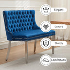 Shenyon Velvet Upholstered Dining Bench with Back, Tufted Loveseat Bench with Silver Stainless Steel Legs and Nailhead Trim, Banquette Seating for Dining Room, Kitchen, Entryway (Blue, Dining Bench)