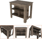 Kitchen Island with Three Shelves Dark Brown Finish | Three storage shelves with dimensions for kitchen organization