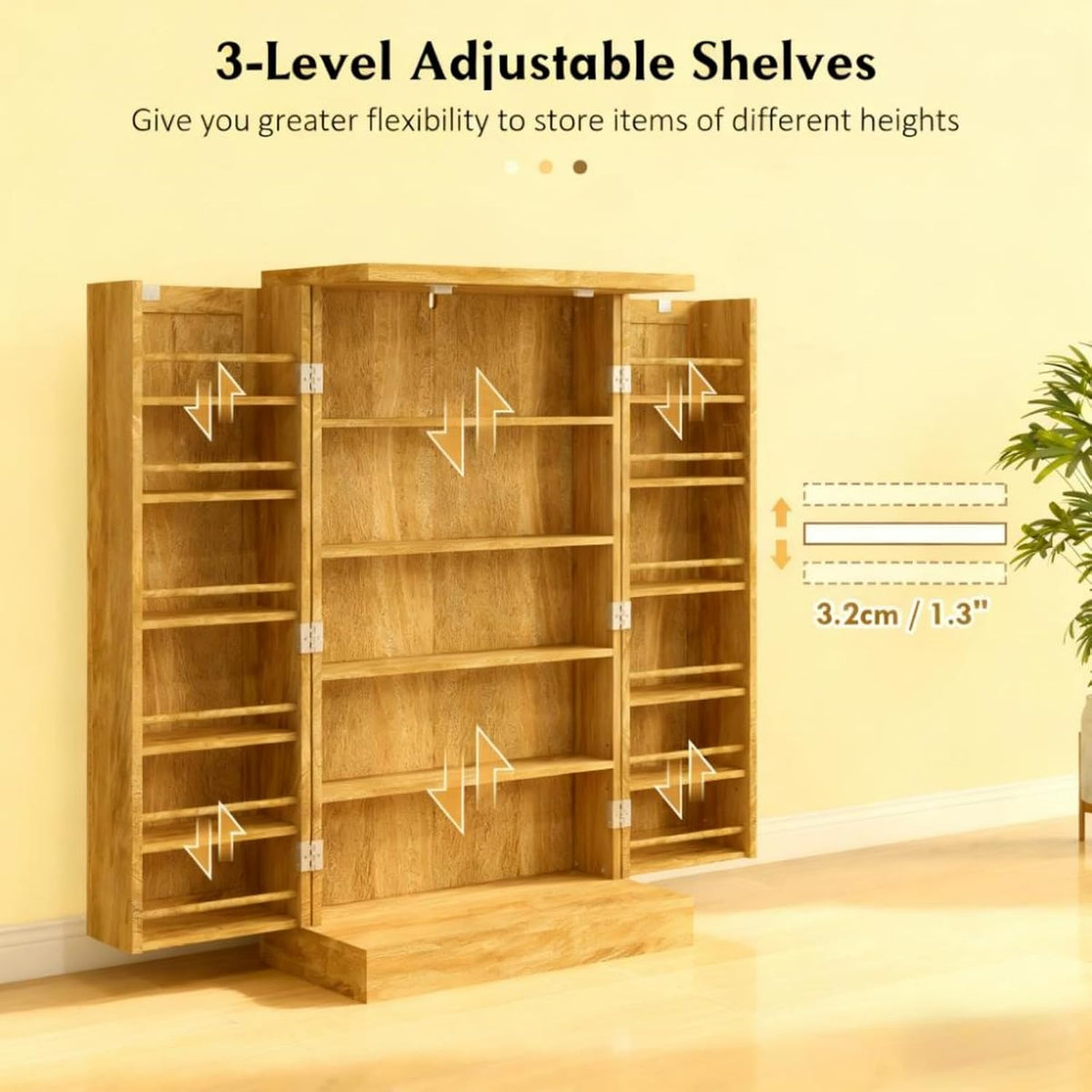 White Adjustable Shelves Food Pantry Cabinet, Small Kitchen Storage Cabinet with Doors & Multi-Tier Shelves, for Living Room Dining Room Entryway Garage, 23.6x11.8x40.9 Inches