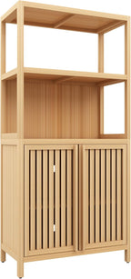 Tall Pantry Storage Cabinet, Bookcase Display Cabinet with Rattan Doors and Shelves, Food Pantry Storage Cabinet for Living Room, Dining Room, Kitchen (Neutral)