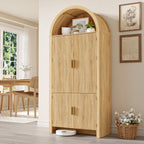 Arched Cabinet, 71" Tall Arched Kitchen Pantry Storage Cabinet with Doors, Modern Fluted Kitchen Storage Cabinet with Adjustable Shelves, Natural Cupboard for Kitchen, Dining Room, Bathroom