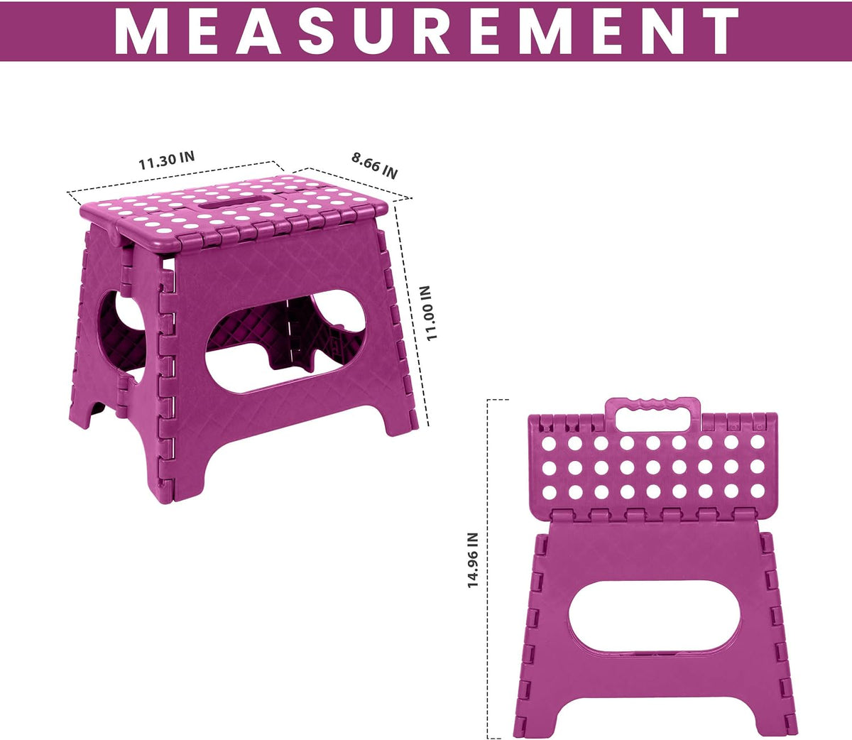 Utopia Home Folding Step Stool - (Pack of 1) Foot Stool with 11 Inch Height - Holds Up to 300 lbs - Foldable Step Stool for Kitchen, Bathroom & Living Room - Anti Skid (Purple)