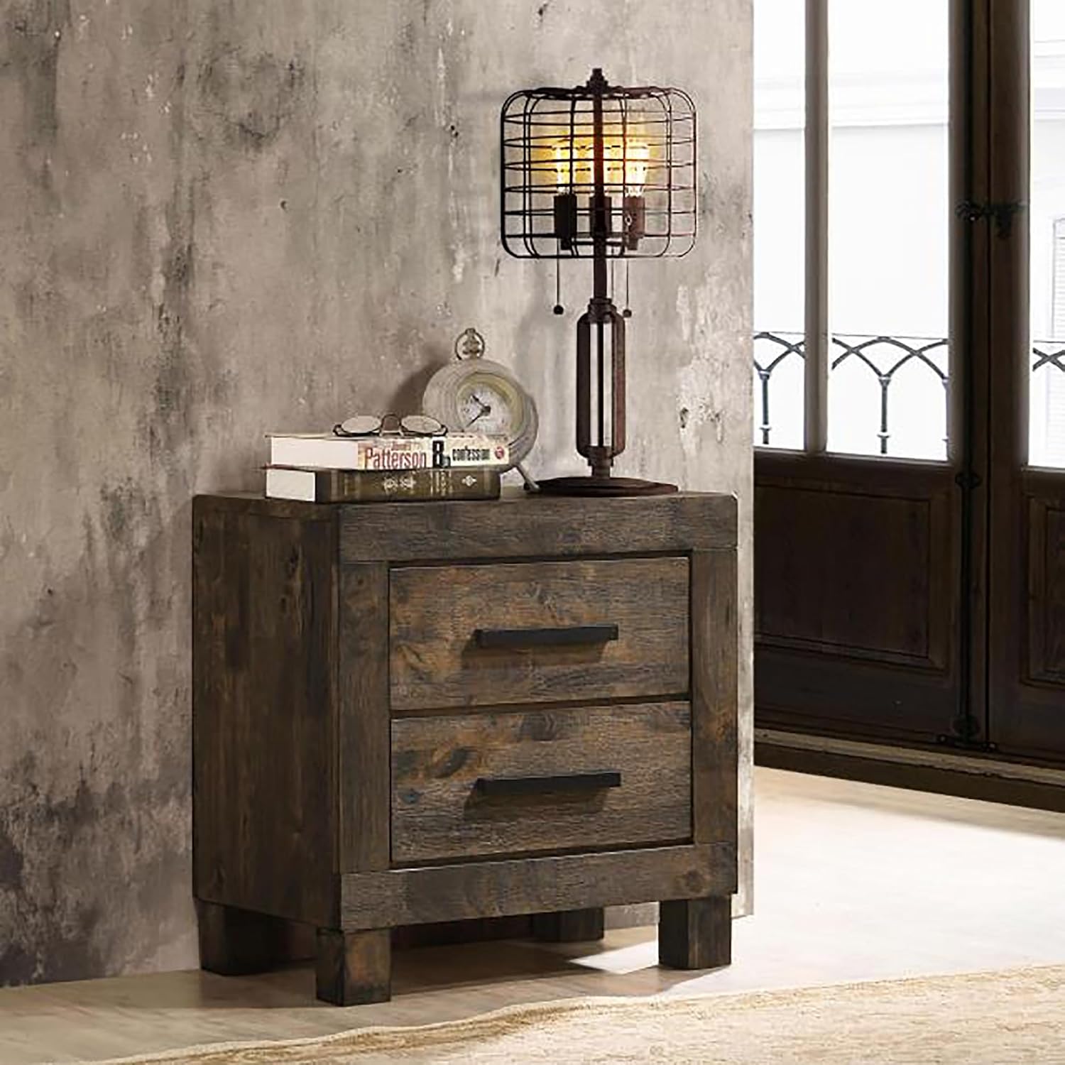 Rustic Gold Brown 2-Drawer Nightstand,for Small Spaces