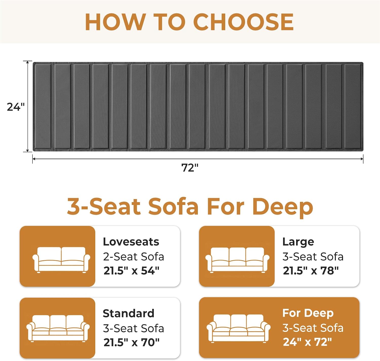 Heavy Duty Couch Cushion Support Board for Sagging Sofa, 24''x72''Wide Sofa, Thick Reinforced Wood Boards Add Strong Seat Supports, Under Couch Insert with Anti-Slip Dots, Grey