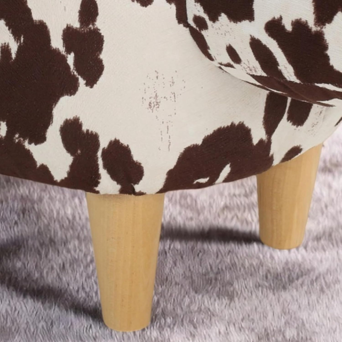 Modern Footstool, Cow-Shaped Ottoman with Birch Legs Cute Velvet Foot Rest for Couch Sofa, Artsy Animal Print Foot Stool for Living Room, Bedroom, Porch, Garden, Balcony Decor (Brown + White）