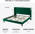 SHA CERLIN King Size Velvet Bed Frame with Wingback Headboard/Upholstered Platform Bed with Wooden Slats/Mattress Foundation/No Box Spring Needed/Easy Assembly/Green