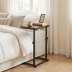 HOOBRO C Shaped End Table, Adjustable Height Sofa Side Table, Slide Under Couch Table, C Shaped Side Table for Small Spaces, for Living Room, Bedroom, Rustic Brown BF71SF01