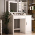 Vanity Desk with Mirror & Light, Three Level Storage Dresser & Large Drawer, 3 Lighting Modes Adjustable Brightness, Bedroom Dressing Table (White)
