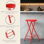 Lavish Home Folding Stool - Set of 2 Counter Height Bar Stools – 24-Inch Backless Folding Chairs with 225lb Capacity for Kitchen, Rec Room, or Game Room (Red)