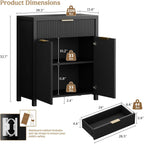 Lulive Black Fluted Storage Cabinet with Drawers Buffet Sideboard Cabinet with Adjustable Shelves for Kitchen Living Room, Kitchen, Entryway