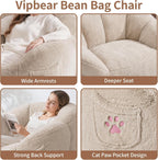 Vipbear Cat Paw Bean Bag Chair with Air-Cushion, Oversized Sofa Chair Khaki | 39", air-cushion filling, cat paw Pocket, carry handle, oversized firm support, ergonomic, plush faux fur, gaming, reading