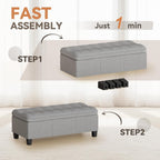 YESHOMY 47 Inches Ottoman with Storage, Light Grey Linen | Storage Bench with Legs, Ottomans for Living Room, Entryway, Adjustable & Movable, Easy Assembly