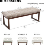 53'' Upholstered Chenille Entryway Bench, Channel Tufted End of Bed Bench Modern Ottoman with Walnut Wood Legs, Padded Window Bench with Storage for Bedroom, Living Room, Camel