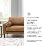 Signature Design by Ashley Telora Faux Leather 3 Seater Sofa Couch, Caramel | Medium plush fiber-wrapped foam seating, Track arms, Loose back cushions, Mid-century modern style