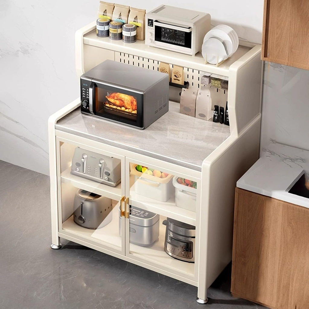 JKGHK Metal Kitchen Pantry Storage Cabinet, Microwave Stand for Kitchens with Pegboard and Adjustable Shelves, Kitchen Bakers Rack for Dining Room, Living Room(White,40x50in)