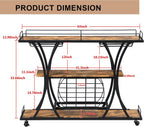 TQVAI Wooden Bar Cart with Wine Rack and Glass Holder, 3-Tier Rolling Bar Serving Cart for Home Bar, Kitchen, Party, Metal Frame, Lockable Wheels, Antique Brown
