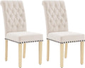adochr Dining Chairs Set of 2, Linen Armless Parsons Chairs,Beige | Wooden Legs&Tufted Buttons, Upholstered Dining Room Chair for Kitchen/Dining/Living Room