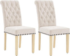 adochr Dining Chairs Set of 2, Linen Armless Parsons Chairs,Beige | Wooden Legs&Tufted Buttons, Upholstered Dining Room Chair for Kitchen/Dining/Living Room