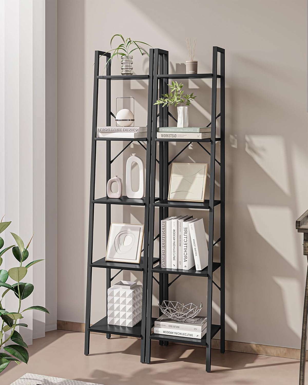 Hzuaneri Ladder Shelf, Bookshelf, Freestanding Corner Storage Shelf