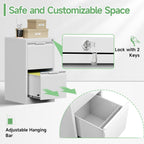 2 Drawer File Cabinet with Lock,Filing Cabinets for Home Office,Metal Small File Cabinet for Letters/Legal/A4 Size, Assembly Required,White 2 Drawer-15 W