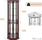 70" Lighted Corner Curio Cabinet, Wood China Display Case with Tempered Glass Doors & Adjustable Shelves, Light Bulb Included, Tall Wine Storage Rack for Bar and Liquor Storage (Dark Cherry)