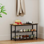 Giantex 3-Tier Shoe Bench, 32" L Shoe Organizer Storage Bench with Metal Slat Shelves & Seat, Front Door Shoe Rack for Entryway, Hallway, Bedroom, Living Room