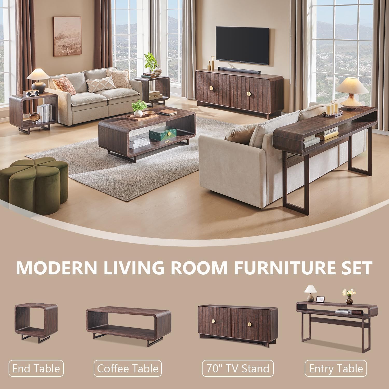 IFGET 63-Inch Long Console Table, Modern Curved Entryway Table, Dark Walnut | 31.5" Tall Entryway Table with Open Storage Shelf, Narrow Wood Sofa Table Behind Couch Table for Living Room, Hallway,Foyer
