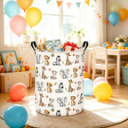 Round Jungle Wildlife Laundry Hamper, Cotton Canvas Storage Bin | Waterproof stain-resistant cotton canvas, reinforced hand grips, jungle wildlife print for bedroom, bath and dorm belongings