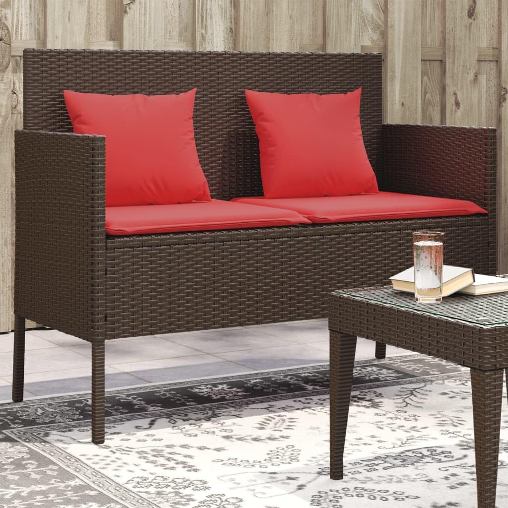 Brown Poly Rattan Outdoor Storage Bench with Cushion, PE Rattan Patio Seating with Waterproof Storage Bag and Gas Spring Lid