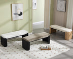 Shunzhi Modern Upholstered Entryway Bench for Bedroom 49” End of Bed Bench with Natural Wood Leg Window Ottoman Bench for Living Room/Bedroom/Hallway/Indoor, White Chenille