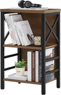 MNEETRUNG Small Bookshelf, 3 Tier Industrial Shelf with Metal Frame and Backboard, Low Rustic Brown Book Shelf, Small Bookcase for Small Spaces,Bookshelf for Living Room, Bedroom & Home Office