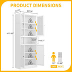 Kitchen Pantry Cabinet with Glass Doors, 72" Metal Storage Cabinet with 4 Adjustable Shelves, Kitchen Pantry with Hooks for Home, Living Room, Assemble Required (White)