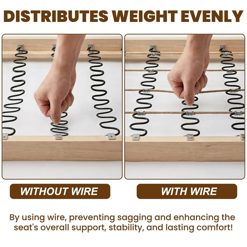 SOUJOY 131ft Upholstery Stay Wire for Sofa Furniture Springs, Paper Wrapped Wire 9 Gauge with 80 Clips, Couch Spring Repair Kit