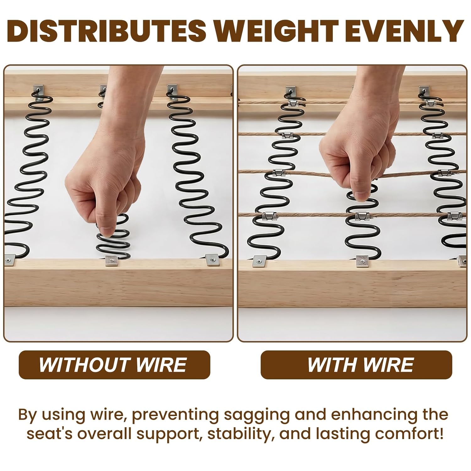 SOUJOY 131ft Upholstery Stay Wire for Sofa Furniture Springs, Paper Wrapped Wire 9 Gauge with 80 Clips, Couch Spring Repair Kit