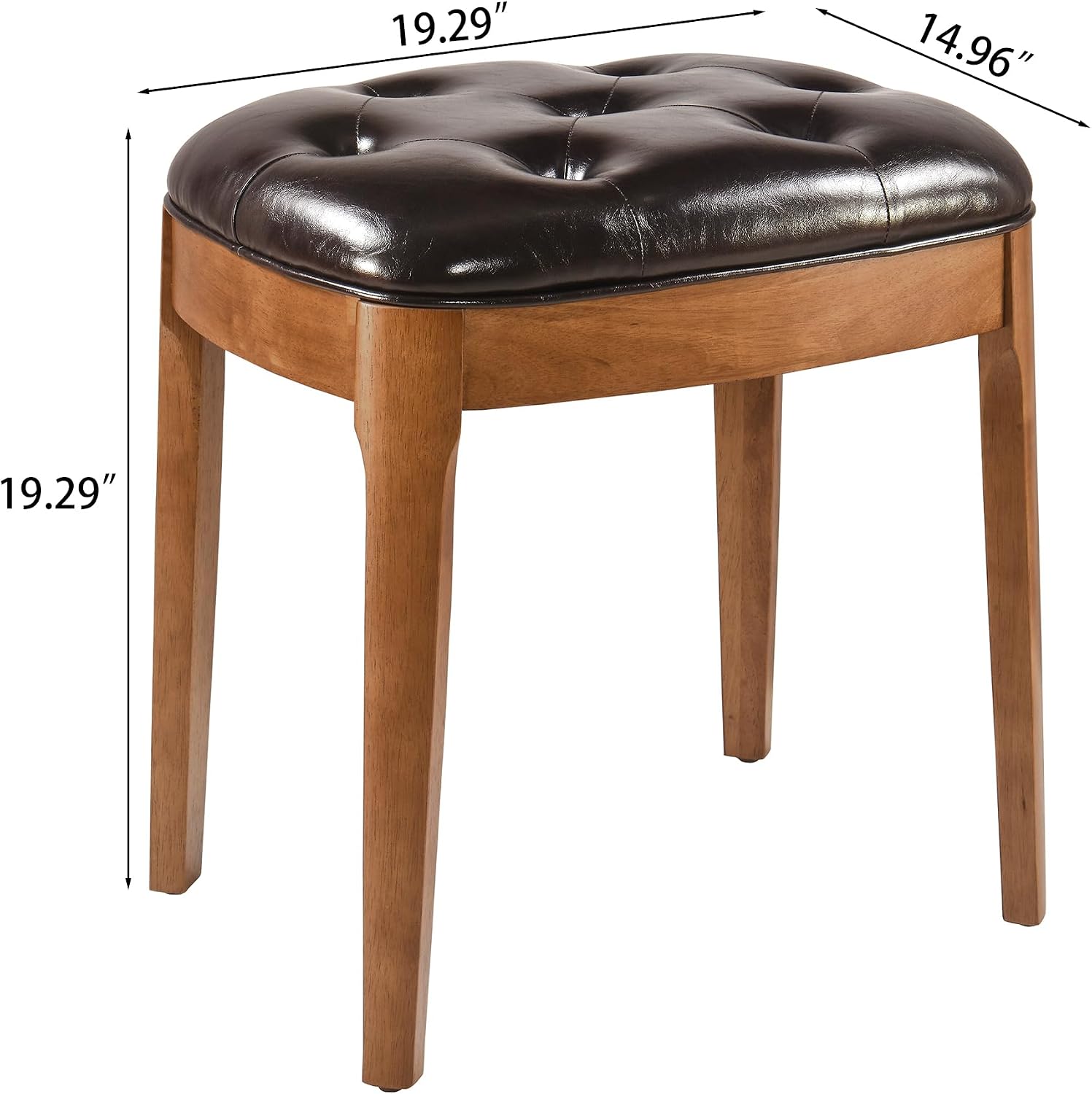 Vanity Stool Bench with Upholstered, Modern Luxury Wood Stool ,Ottoman Shoe Bench for Living Room, Vanity, Entryway, 19.3"L x 14.9"W x 19.3"H Easy Assembly, Beeswax Leg & Dark Brown FD-HNY-DB