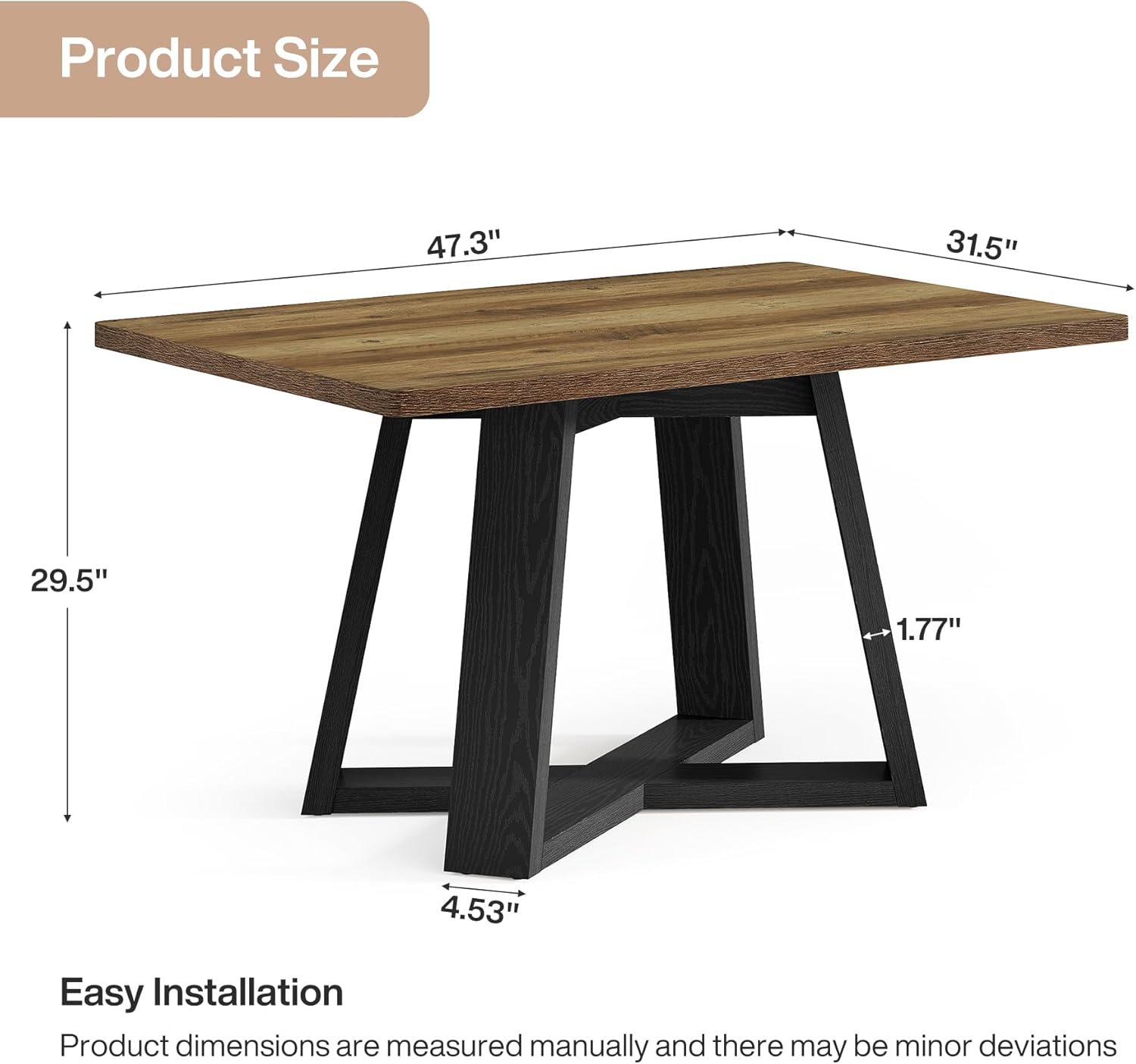 Tribesigns 47-Inch Dining Table for 4 People, Modern Kitchen Table with Wooden Legs, Dinner Table for Kitchen, Dining Room, Small Space, Black and Brown