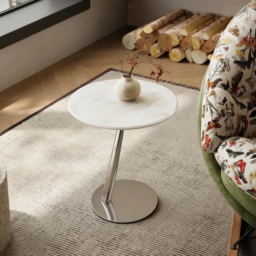 Round Marble Side Table – Modern Minimalist & Luxe Style – Suitable for Living Room, Sofa-Side, or Bedside Use