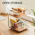 3 Tier Side Table with Glass Desktop TV Tray End Table with Storage Shelf and Wheels Storage Cart for Living Room Space Saver