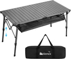Gonex 50" Camping Table, Roll Up Aluminum Folding Picnic Beach Table | Adjustable Height Legs for Uneven Ground, 132 lbs Capacity, Mesh Pocket, Fit 4-6 people, Easy Setup, RV Car Camping, BBQ