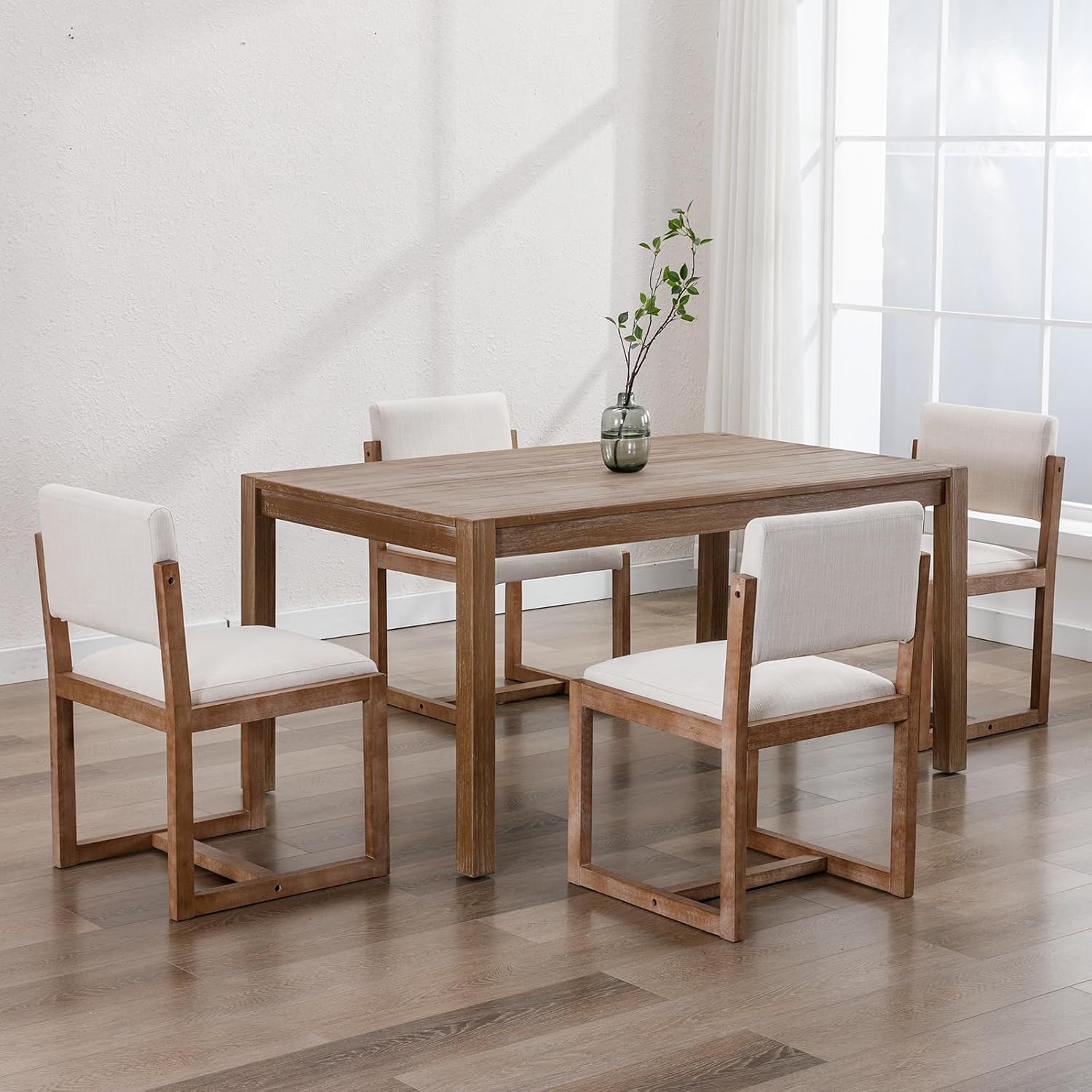 DUOMAY Upholstered Dining Chairs Set of 4, Mid-Century Modern Dining Room Chairs, Linen Fabric Kitchen Side Chairs with Wood Legs, Beige