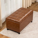 Asense Storage Ottoman Bench,Faux Leather Upholstered Ottoman with Storage,End of Bed Bench with Safety Hinge,for Entryway,Bedroom,Living Room