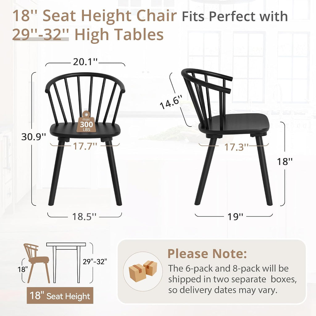 LUE BONA Black Dining Chairs Set of 8, Farmhouse Wood Dining Chairs with Semicircular Backrest, Spindle Dining Chair for Kitchen and Dining Room, 18 Inch