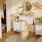 3IngSeagulls White Vanity Desk Without Mirror, Small Makeup Desk with 4 Fabric Drawers, 33.5 Inches Dressing Table with Storage, Vanity Table for Bedroom with Hook, White