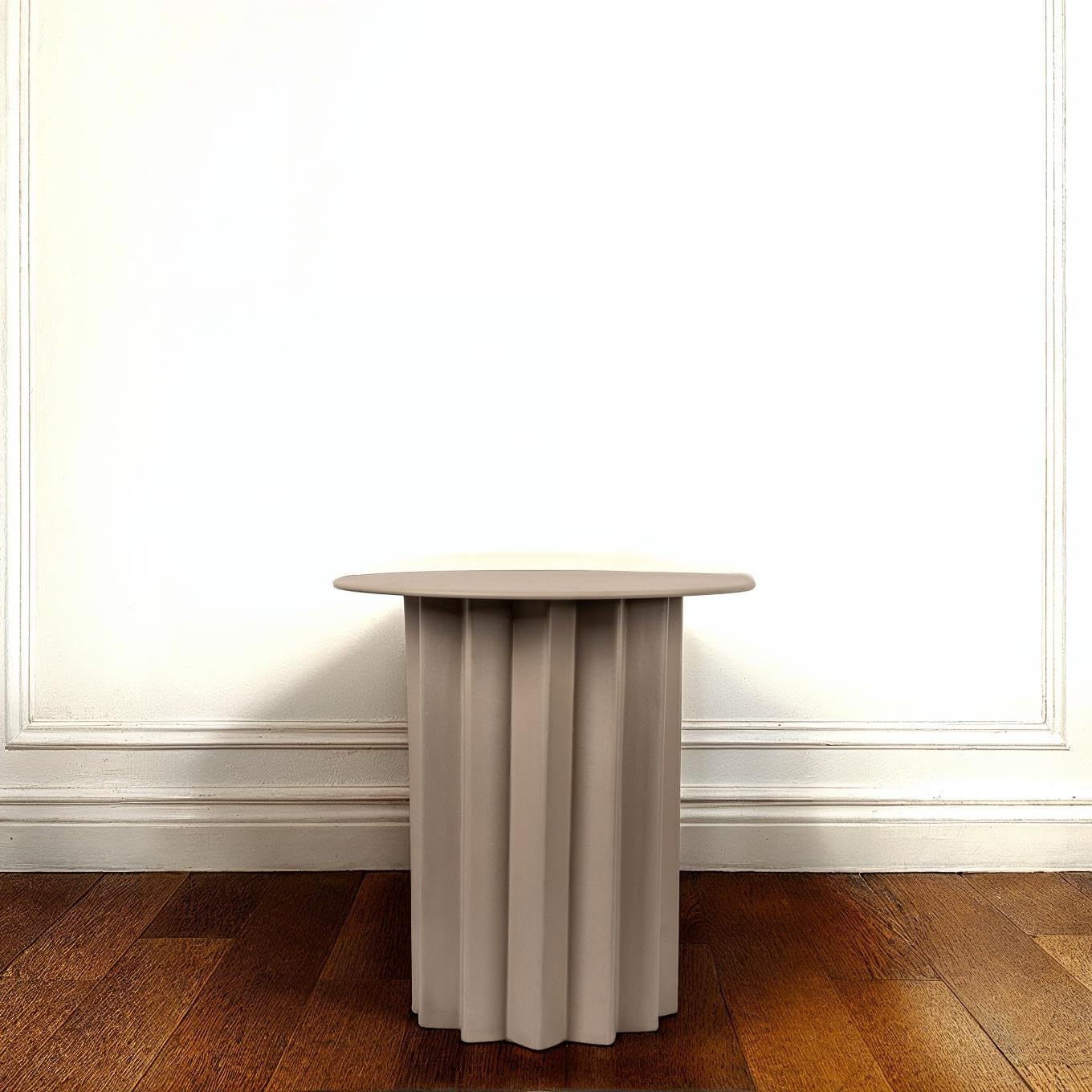 Creative Co-Op Pleated Metal Side Table, Beige